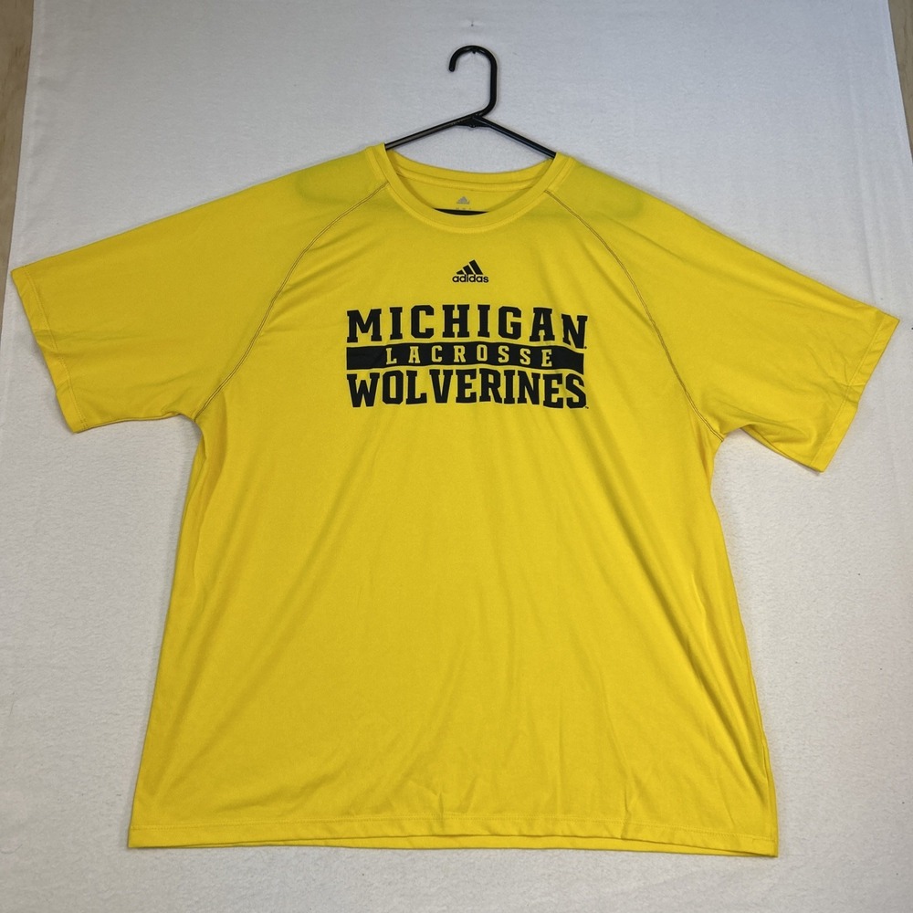 Adidas T-Shirt Mens 2XL XXL Yellow Michigan Lacrosse Wolverines Tee Athletic